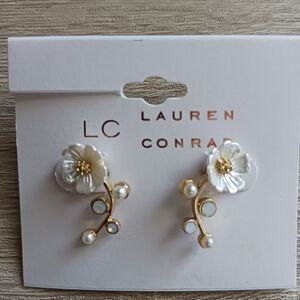 LC Lauren Conrad Gold and White Floral Earrings